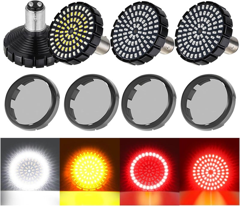 AEEAST 1157 LED Turn Signals, 81 LED Front Rear Blinkers Combo Bulbs 2" Bullet Housing w/4 Smoked Lenses Compatible with Harley Davidson Sportster Street Glide Road Glide Electra Glide Dyna - Image 1